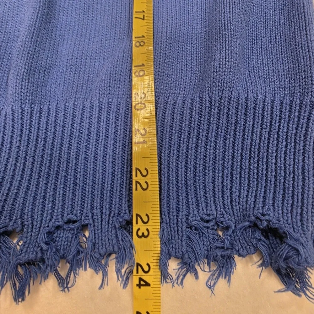 Peach Love California Royal Blue VNeck Sweater M Knit‎ Fringe Grunge Distressed